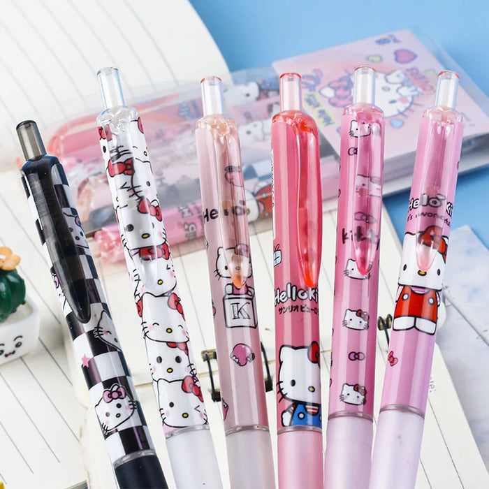 6 pz Sanrio Gel Pen Hello Kitty Cartoon Kuromi ST asciugatura rapida nero 0.5mm premere la penna a sfera apprendimento cancelleria regali