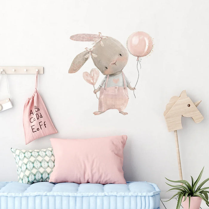 1 pz cartone animato carino palloncino testa storta coniglio adesivi murali per la decorazione della camera dei bambini camera dei bambini decalcomanie da parete camera da letto decorativa