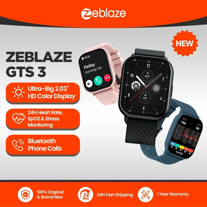 Nuovo Zeblaze GTS 3 chiamata vocale Smart Watch Ultra-big 2.03 ''schermo HD 24H Health Monitor 100 + modalità sportive 200 + quadranti dell'orologio