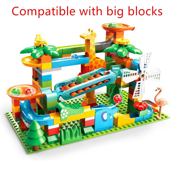 Marble Race Run Big Building Blocks Crazy Rolling Ball scivolo compatibile Dinosaur Tunnel Animal Bricks Parts accessorio giocattoli per bambini