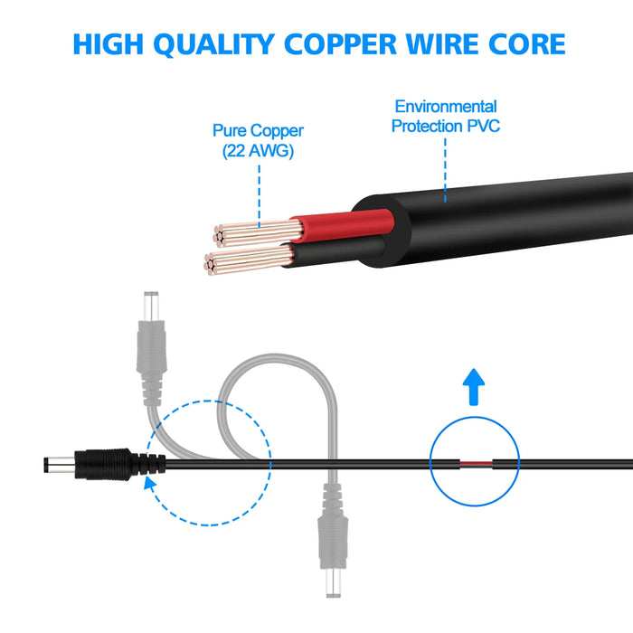 2M 6.56FT/ 5M 16.5FT / 10M 33FT cavo di Prolunga DC 5.5x2.1mm Cavo di Alimentazione Cavo di Prolunga Per Telecamera di Sicurezza CCTV 12 Volt Cavo di Estensione