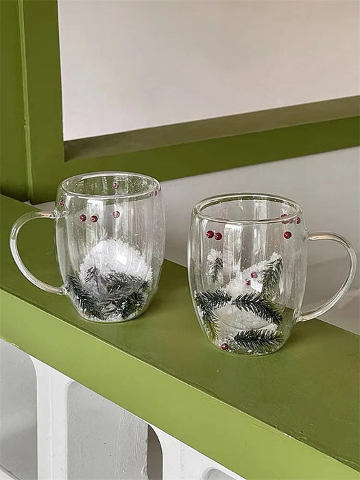 200/350ML tazza di vetro trasparente a doppia parete tema natalizio scena di neve tazza di caffè in vetro tazza di acqua di latte resistente al calore regalo di natale