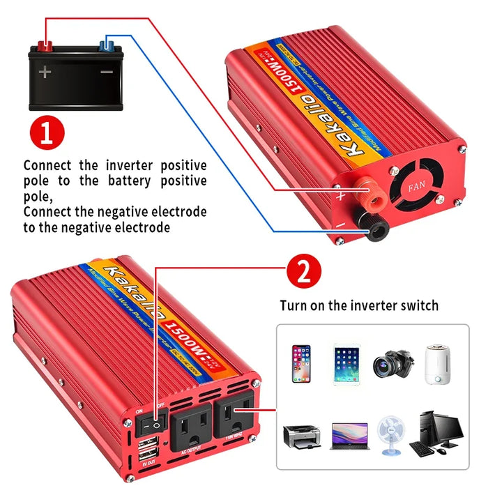 Inverter 60HZ 12V/24V110V600W1500W2000W2500W convertitore migliorato per uso domestico presa americana di alimentazione per auto portatile a onda sinusoidale modificata