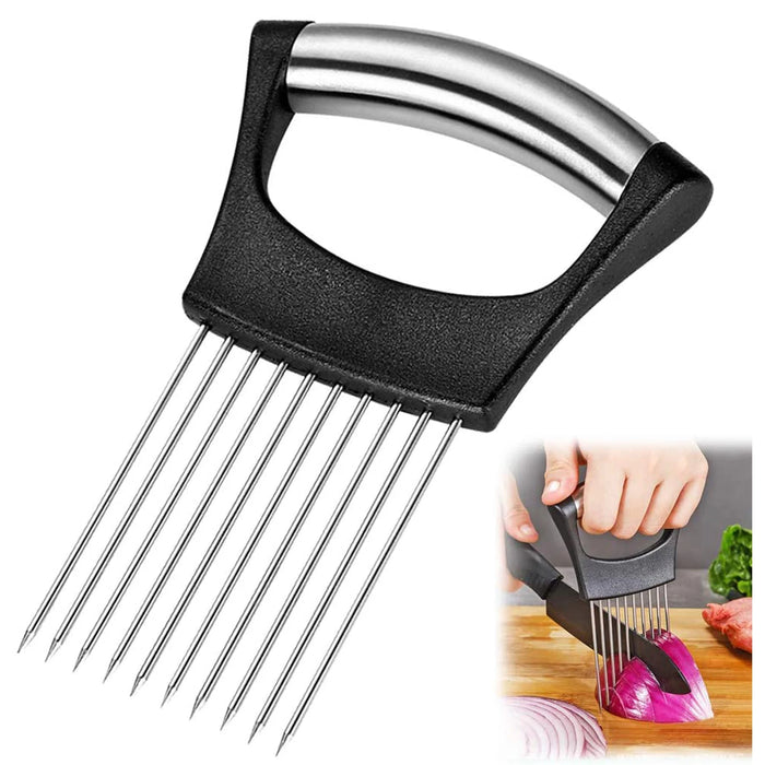 Stainless Steel Onion Needle With Cutting Safe Aid Holder Easy Slicer Cutter Tomato Safe Fork Handheld Vegetable Knife Kitchen