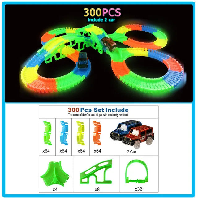 Glow Pista di Corsa Set 5 Ha Condotto La Luce Della Pista Auto Flessibile Incandescente Tracce Giocattolo 162/165/220/240 Pista flessibile Railway LED Auto