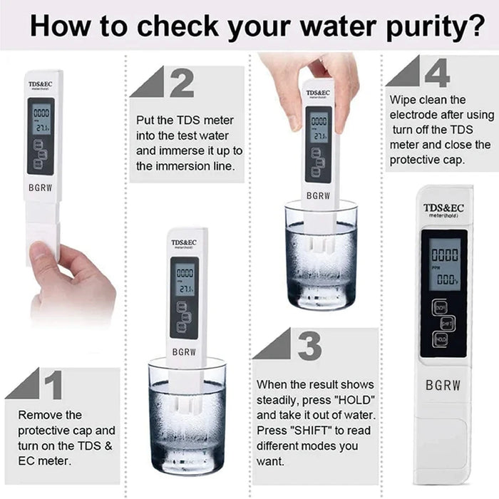 1PC White Digital Water Quality Tester TDS EC Meter Range da 0 a 9990 Tester PPM multifunzionale per temperatura di purezza dell'acqua