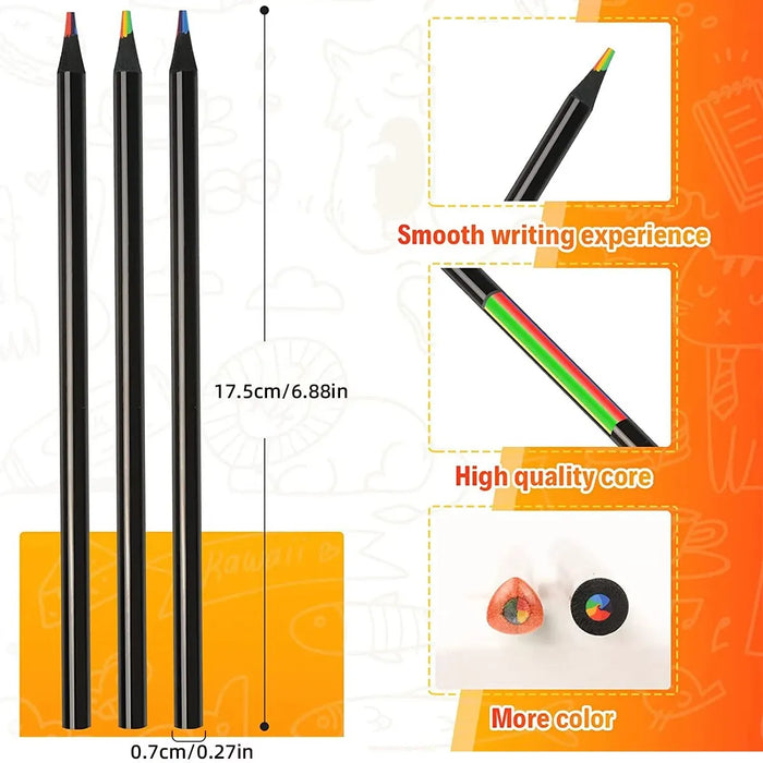 Matite colorate in legno nero da 10 pezzi, matita da disegno arcobaleno 7 in 1.