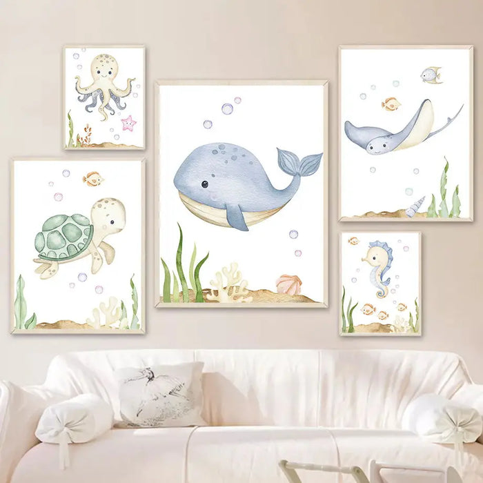 Devilfish Whale cavalluccio marino tartaruga alfabeto Octopus Crab Nursery Wall Art Print Canvas Painting Nordic poster Baby Kids Room Decor