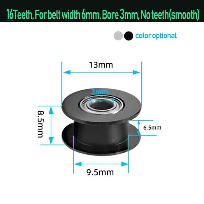 GT2 puleggia dentata folle 16 denti 20 denti con foro 3mm o 5mm con cuscinetti per parti della stampante 3D cinghia dentata 6mm 10mm