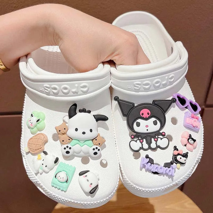 6-8Pcs Hello Kitty Kuromi Cinnamoroll Set di ciondoli per scarpe LED Sanrio decorazioni per scarpe fai da te accessori per diapositive sandali zoccoli regalo