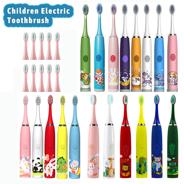 Bambini puliti spazzolino elettrico Cartoon Kids con testina di ricambio ultrasuoni IPX7 spazzolino sonico ricaricabile impermeabile