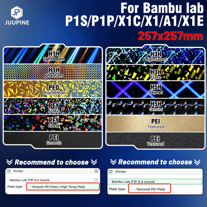 JUUPINE Per Bambulab Piastra di Costruzione 257x257 Lamiera di Acciaio per Molla Pei Peo H1H Pey Foglio A1 X1C P1S piastra di costruzione Stampante 3d Bamboo Lab