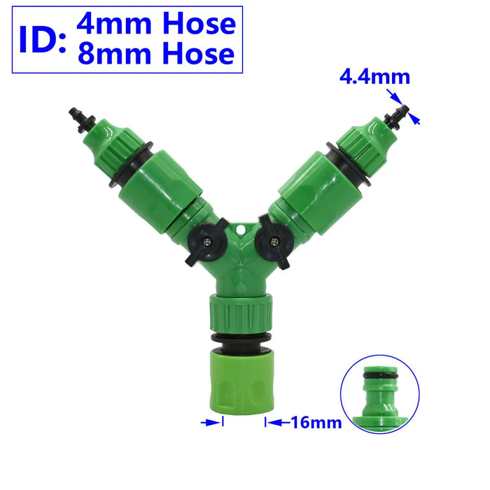 Splitter per acqua di rubinetto da giardino a 2 vie femmina 1/2 3/4 tubo da giardino Y splitter irrigazione interruttore regolabile 1 pz