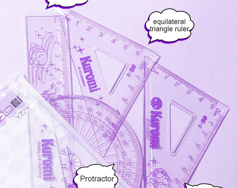 Iigen 4 pz/set righello da disegno misurazione Sanrio righello a triangolo con geometria carina bordo dritto goniometro cancelleria per ufficio scolastico