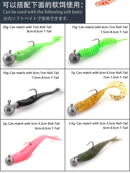 JYJ 1g 2g 3g 4g 5g 10g 20g 22g 25g 28g manovella Jig head hook amo da pesca head Jig lure hard bait soft worm jig hook per la pesca