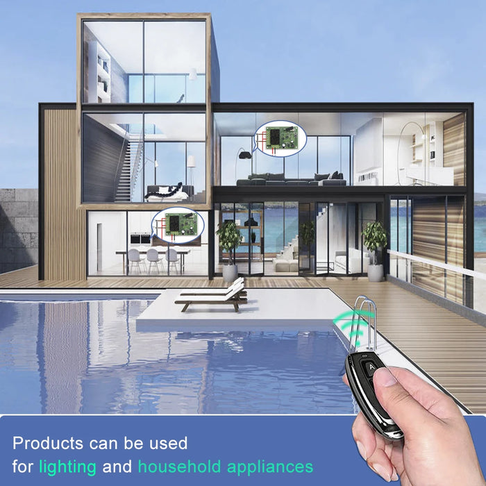 QIACHIP 433MHz interruttore di controllo remoto relè Wireless modulo 2CH trasmettitore RF DC 5V 12V 24V 30V per lampada luce porta Garage