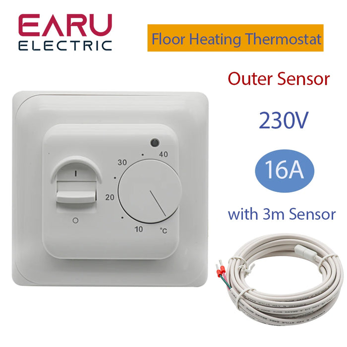 220V 16A riscaldamento a pavimento elettrico termostato ambiente cavo di riscaldamento a pavimento manuale termostato misuratore di temperatura con sensore