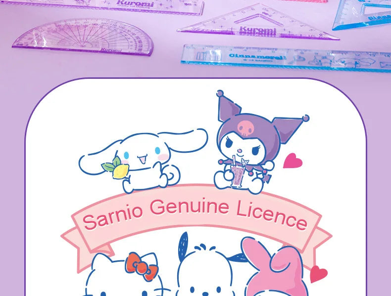 Iigen 4 pz/set righello da disegno misurazione Sanrio righello a triangolo con geometria carina bordo dritto goniometro cancelleria per ufficio scolastico