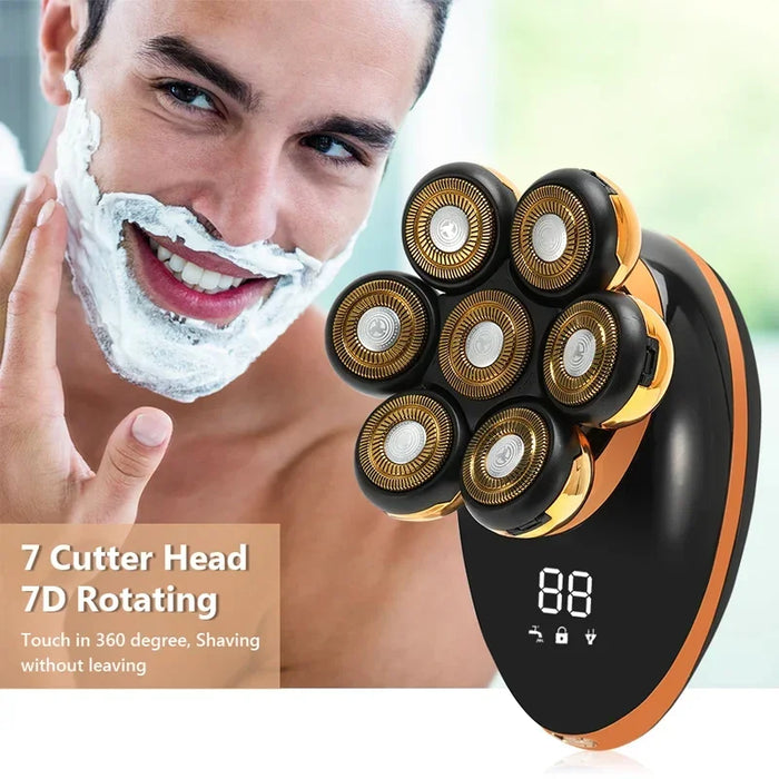 5 In 1 7D Kit di rasoi a testa calva ricaricabili per uomo Display a LED USB teste di rasoio elettrico barba orecchio naso capelli viso Trimmer