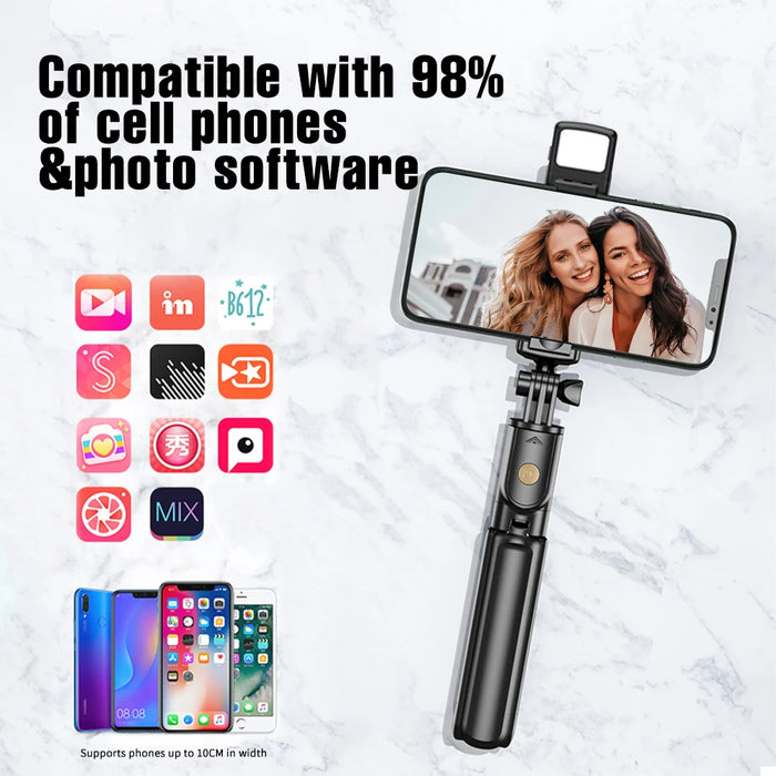 Treppiede per selfie stick wireless con treppiede estensibile remoto Bluetooth leggero per telefono cellulare iPhone Tiktok Streaming live