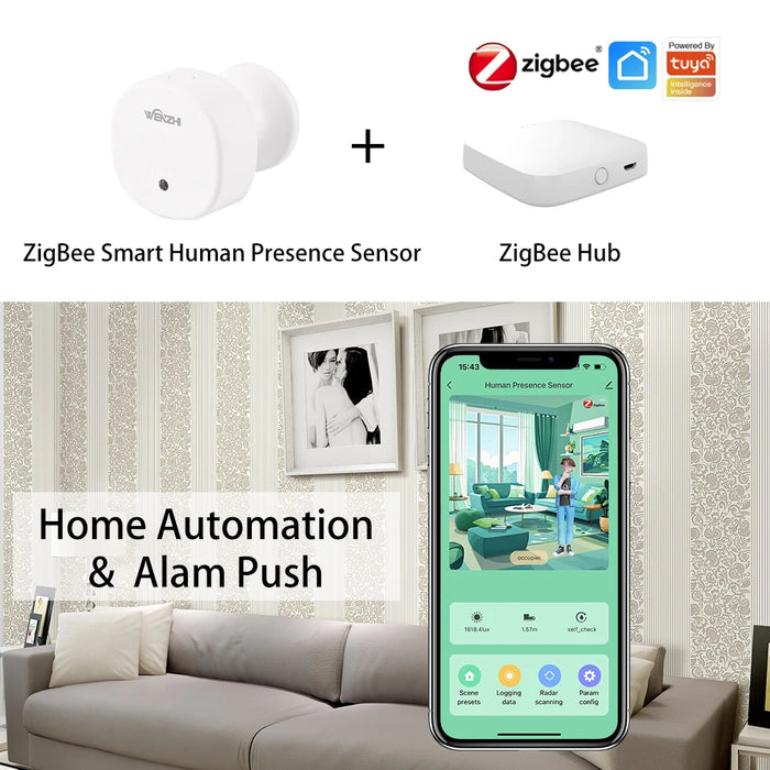 ZigBee/WiFi MmWave Radar sensore di presenza del corpo umano rilevamento del movimento con illuminamento Tuya Smart Life Home Assistant