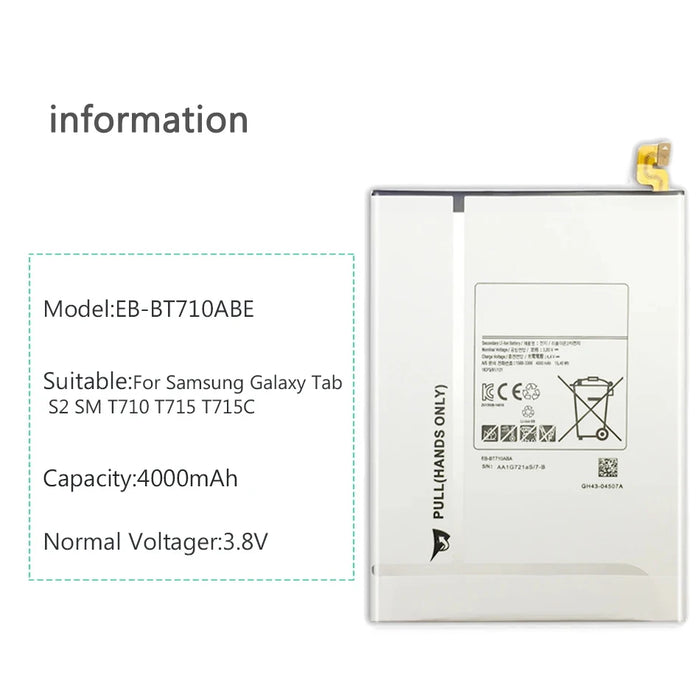 Strumenti gratuiti batteria 4000mAh per Samsung Galaxy Tab S2 8.0 T710 T715 T713 T719 T715C SM T713N T719C EB-BT710ABE batterie Bateria