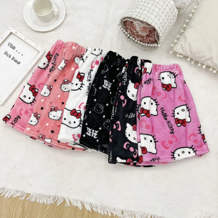 Sanrio Hello Kitty Anime Y2k Kawaii flanella pigiama donna calda lana cartone animato Casual casa pantaloni autunno inverno moda pantaloni