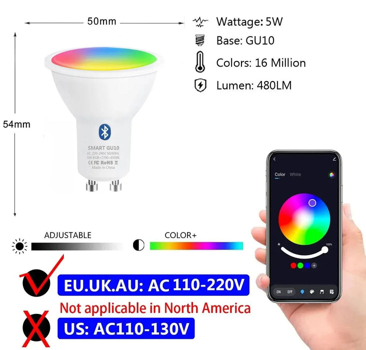 GU10 Bluetooth Smart LED lampadina Tuya lampadine dimmerabili faretto lampadina 220V 9W E27 RGB + CW LED cambia colore lampada per la casa