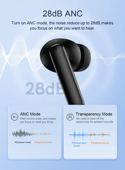 QCY T13 ANC auricolare Bluetooth 5.3 cancellazione attiva del rumore-28dB cuffie Wireless auricolari a ricarica rapida 0.068 'bassa latenza