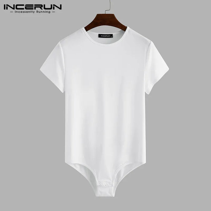 INCERUN 2024 uomo body tinta unita pigiama Sexy manica corta o-collo pagliaccetti intimo estate Fitness accogliente uomo tute S-5XL