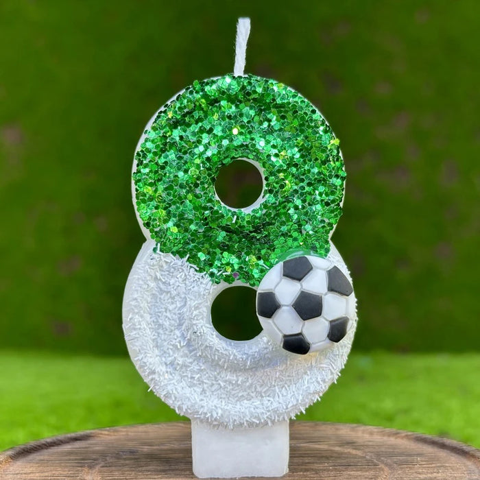 Candele di compleanno per bambini di calcio 0-9 numero verde Sparkles compleanno pallone da calcio candela per la decorazione della torta della festa del ragazzo