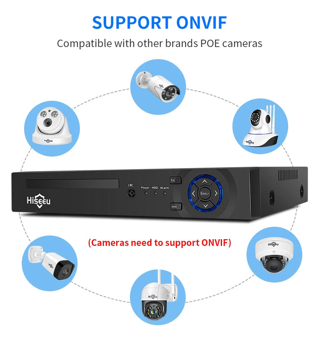 Hiseeu H.265 + 4CH 10CH 16CH POE NVR per telecamera di sorveglianza di sicurezza IP Sistema CCTV 5MP 8MP 4K Audio Video Recorder Face Detect