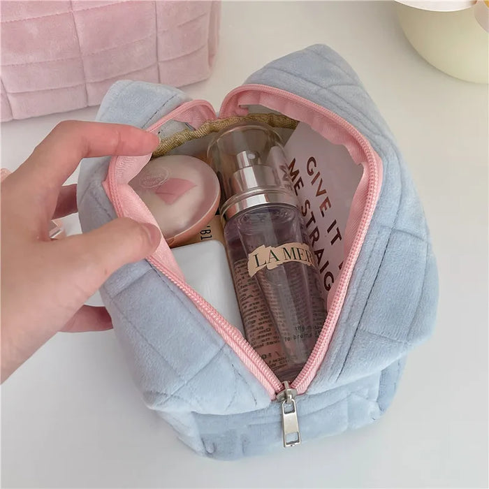 Borsa cosmetica grande in tinta unita con cerniera borsa per il trucco in pelliccia carina per le donne borsa da toilette per il trucco da viaggio custodia per penna in peluche