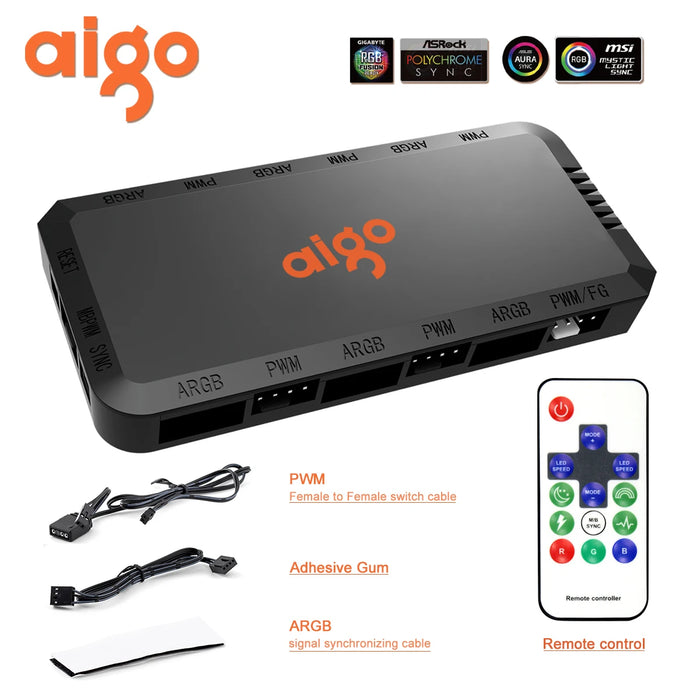 Aigo APC1 4pin PWM 6 porte ARGB 3pin 5v regolatore di velocità regolatore di Computer universale custodia per PC ventola di raffreddamento Hub telecomando