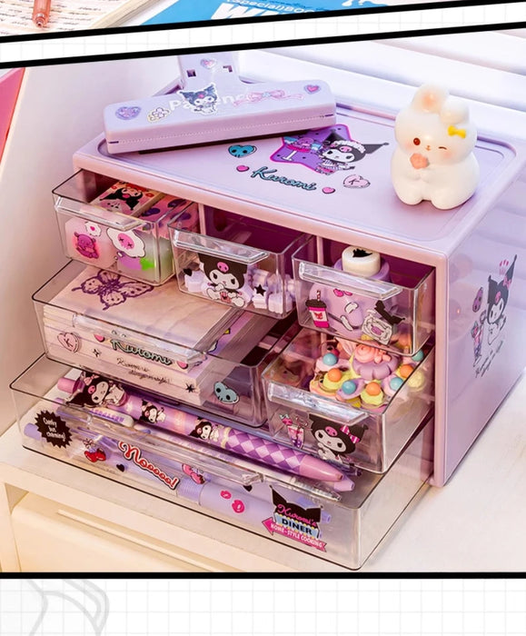 Sanrio 6 scatola portaoggetti a griglia cassetto da tavolo scatola di organizzazione trasparente portapenne da scrivania invia adesivi Kuromi Melody Cinnamoroll