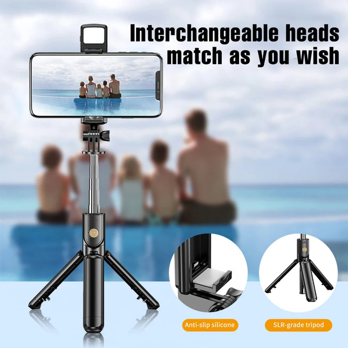 Treppiede per selfie stick wireless con treppiede estensibile remoto Bluetooth leggero per telefono cellulare iPhone Tiktok Streaming live