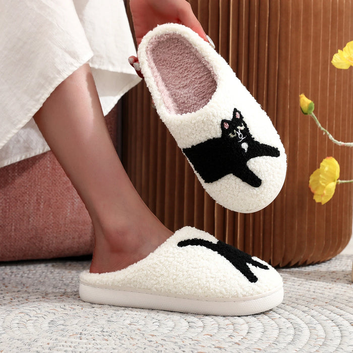 Black Cat Pet Pattern ricamo Fine piattaforma per la casa ripiena accogliente pantofole in cotone di lana carino autunno inverno caldo antiscivolo pantofole per interni Pet mamma regalo uomo donna può amante essenziale