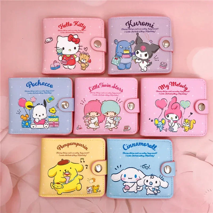 Sanrio Cartoon Figure Pu portafoglio Cute Hello Kitty Kuromi Melody Casual Money Bag portamonete portamonete portafoglio con bottoni regali