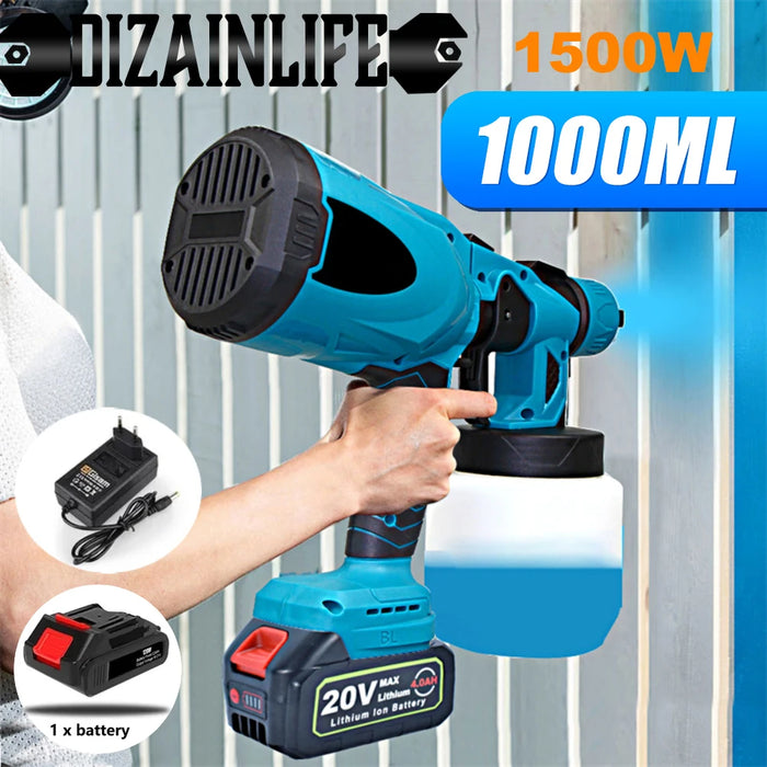 Pistola a spruzzo elettrica da 1000ML spruzzatore di vernice Cordless ad alta potenza HVLP aerografo per rivestimento in acciaio per mobili Auto per batteria Makita 18V