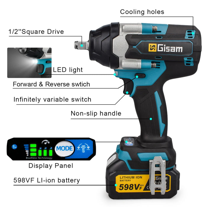 Chiave a percussione elettrica senza spazzole con coppia 1800n. M chiave a batteria agli ioni di litio da 1/2 pollici utensili elettrici per batteria Makita 18V