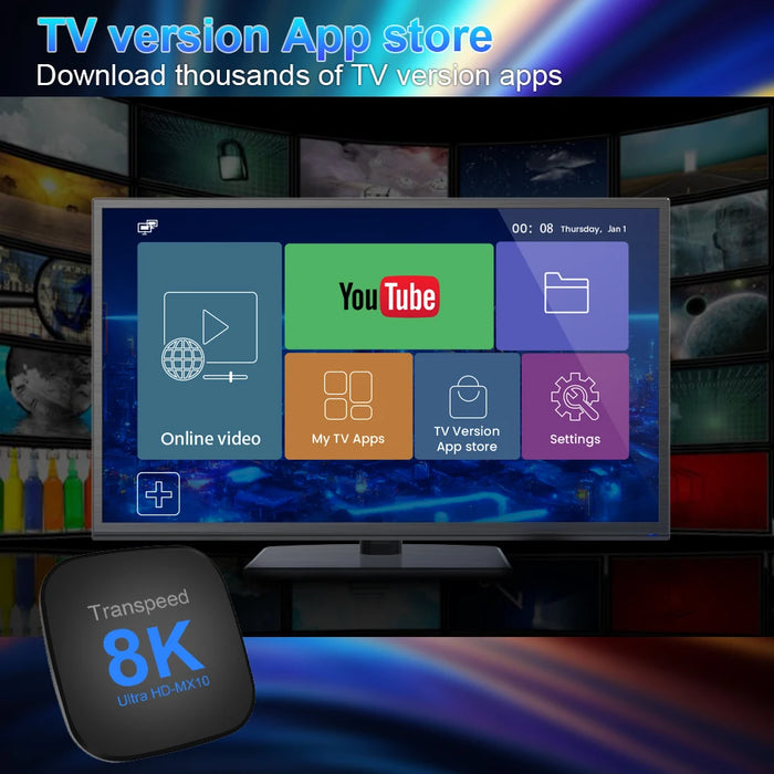 Transpeed Android 13 TV Box ATV Dual Wifi con app TV 8K Video BT5.0 + RK3528 4K 3D Voice Media Player Set Top Box