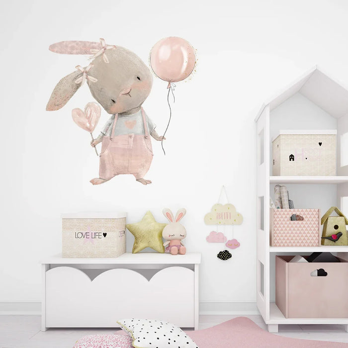 1 pz cartone animato carino palloncino testa storta coniglio adesivi murali per la decorazione della camera dei bambini camera dei bambini decalcomanie da parete camera da letto decorativa