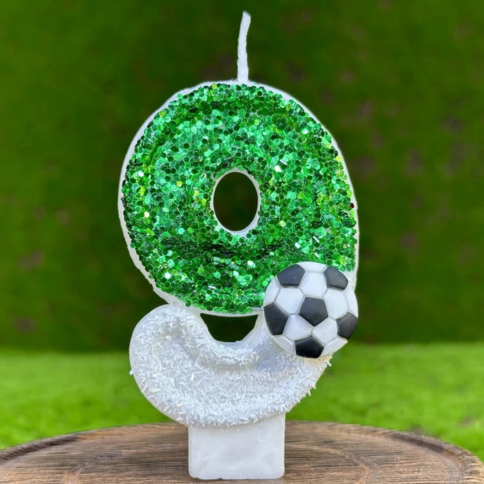 Candele di compleanno per bambini di calcio 0-9 numero verde Sparkles compleanno pallone da calcio candela per la decorazione della torta della festa del ragazzo