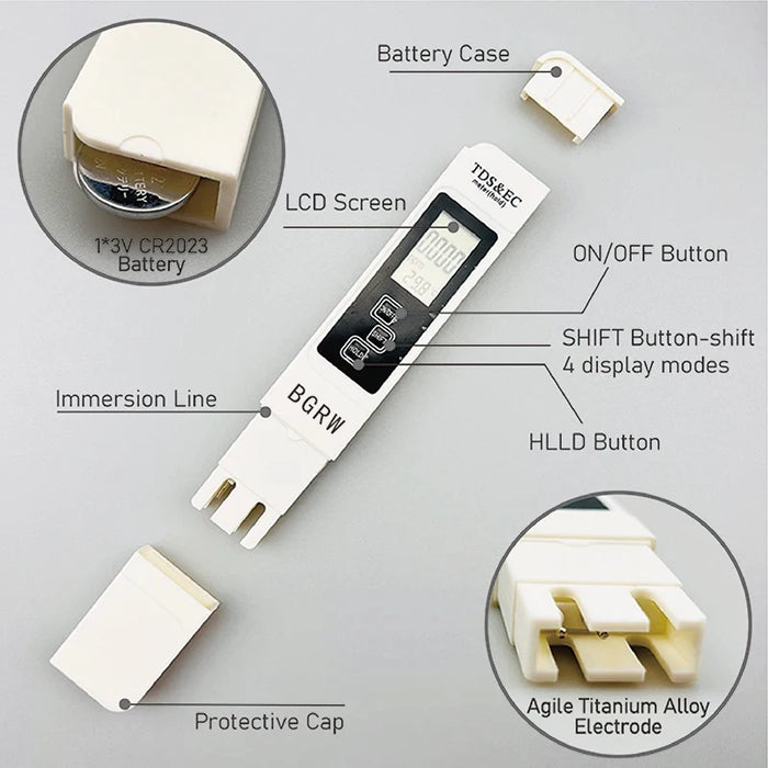 1PC White Digital Water Quality Tester TDS EC Meter Range da 0 a 9990 Tester PPM multifunzionale per temperatura di purezza dell'acqua