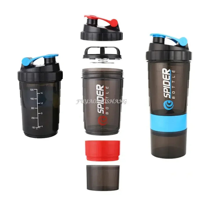 Bottiglia Shaker a 3 strati miscelazione proteica Shake Cup sport Fitness Water Cup bottiglie d'acqua in plastica in scala da 550ml con scatola per medicinali