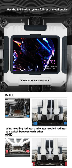 Thermalright FROZEN WARFRAME 360 X versione senza ventola radiatore All -in -one acqua-freddo display LCD da 2.4 pollici schermo personalizzato