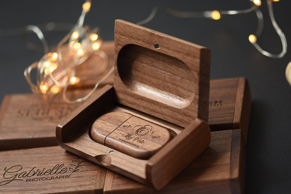 SHANDIAN LOGO gratuito in legno + scatola USB 2.0 Pen drive 4 GB 16 GB 32 GB 64 GB Flash Drive Memory stick fotografia di matrimonio regalo U Disco