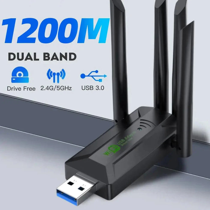 Adattatore Dual Band USB wifi 1200Mbps 2.4GHz 5GHz WiFi con 4 antenne PC Mini Computer ricevitore scheda di rete 600Mbps