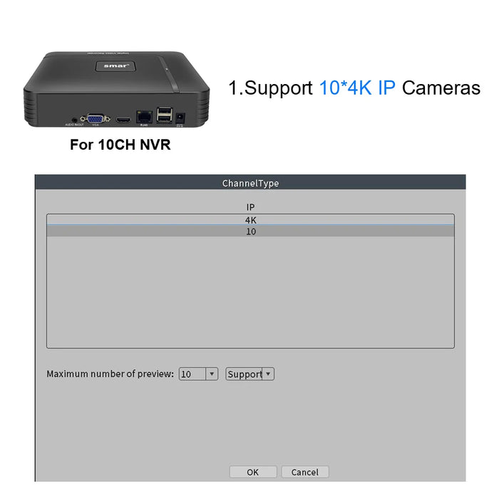 Smar H.265 Max 4K Uscita CCTV NVR Face Detection 9CH 10CH /16CH 32CH 4K Videoregistratore di sicurezza Rilevamento movimento P2P Onvif XMEYE