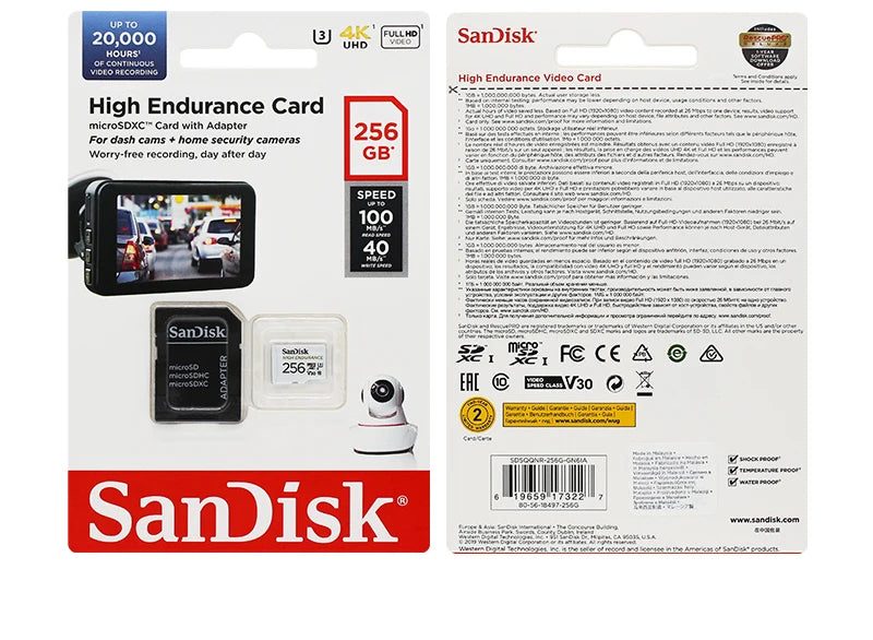 SanDisk scheda microSD ad alta resistenza V30 U3 C10 scheda di memoria professionale per dash cam o monitoraggio domestico 32GB 64GB 128GB 256GB